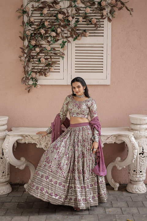 Wedding Wear Dusty Pink Sequins Embroidered Work Lehenga Choli Clothsvilla Main image
