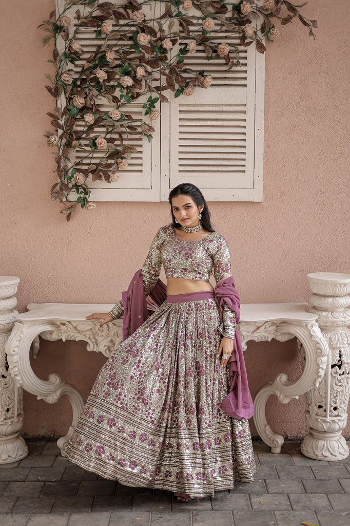 Wedding Wear Dusty Pink Sequins Embroidered Work Lehenga Choli Clothsvilla
