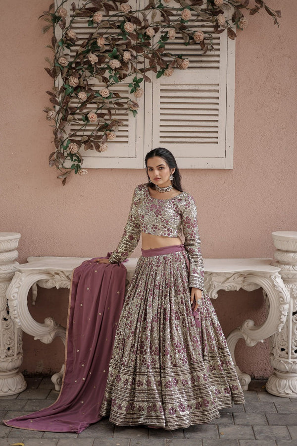 Wedding Wear Dusty Pink Sequins Embroidered Work Lehenga Choli Clothsvilla