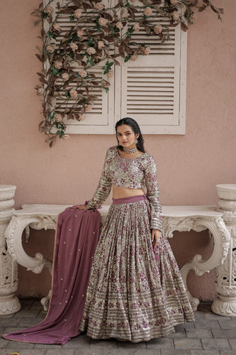 Wedding Wear Dusty Pink Sequins Embroidered Work Lehenga Choli Clothsvilla
