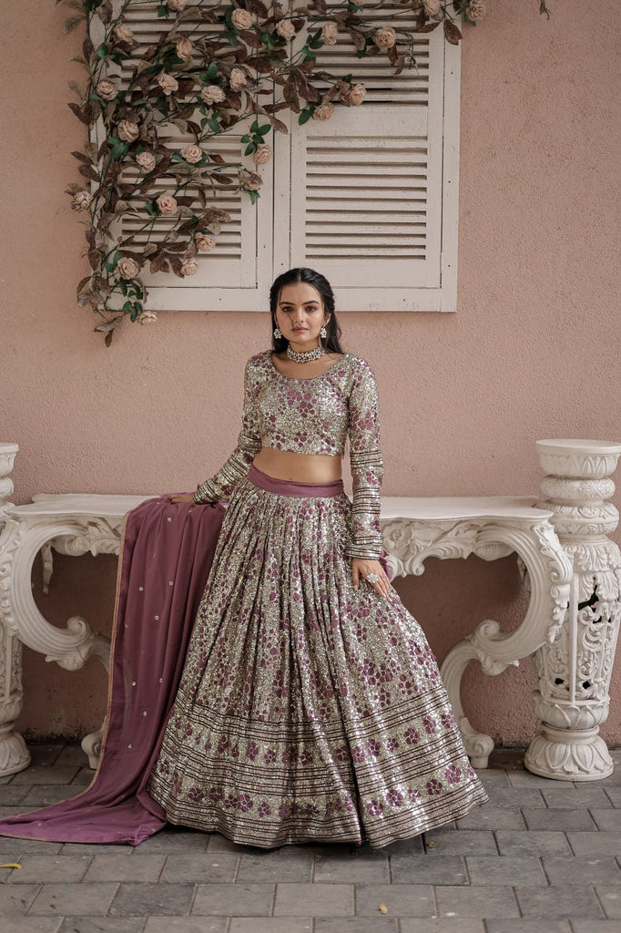 Wedding Wear Dusty Pink Sequins Embroidered Work Lehenga Choli Clothsvilla