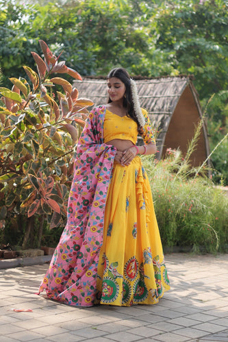 Fabulous Dola Silk Yellow Color Lehenga Blouse Dupatta Set