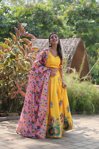 Fabulous Dola Silk Yellow Color Lehenga Blouse Dupatta Set