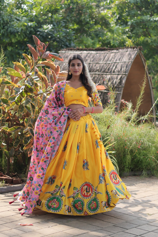 Fabulous Dola Silk Yellow Color Lehenga Blouse Dupatta Set