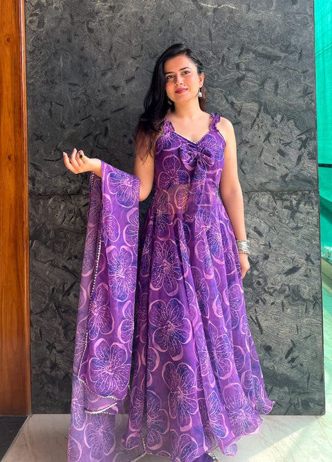 Digital Printed Purple Color Classic Anarkali Suit Main image