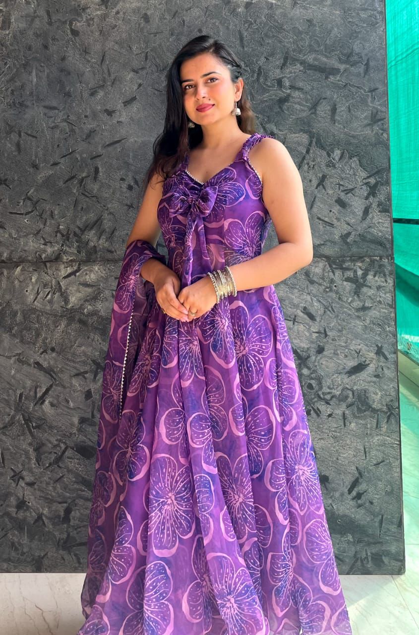 Digital Printed Purple Color Classic Anarkali Suit