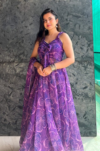 Digital Printed Purple Color Classic Anarkali Suit