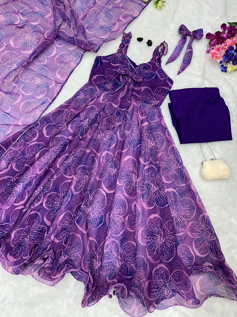 Digital Printed Purple Color Classic Anarkali Suit