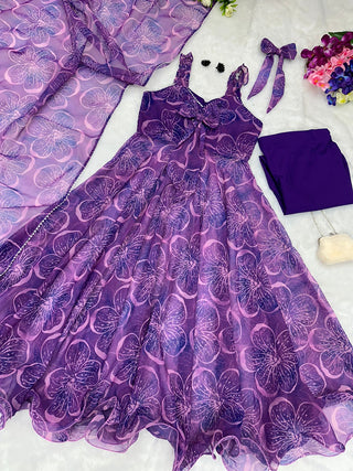 Digital Printed Purple Color Classic Anarkali Suit