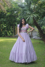 Load image into Gallery viewer, Party Wear Embroidered Work Lavender Color Long Gown Clothsvilla
