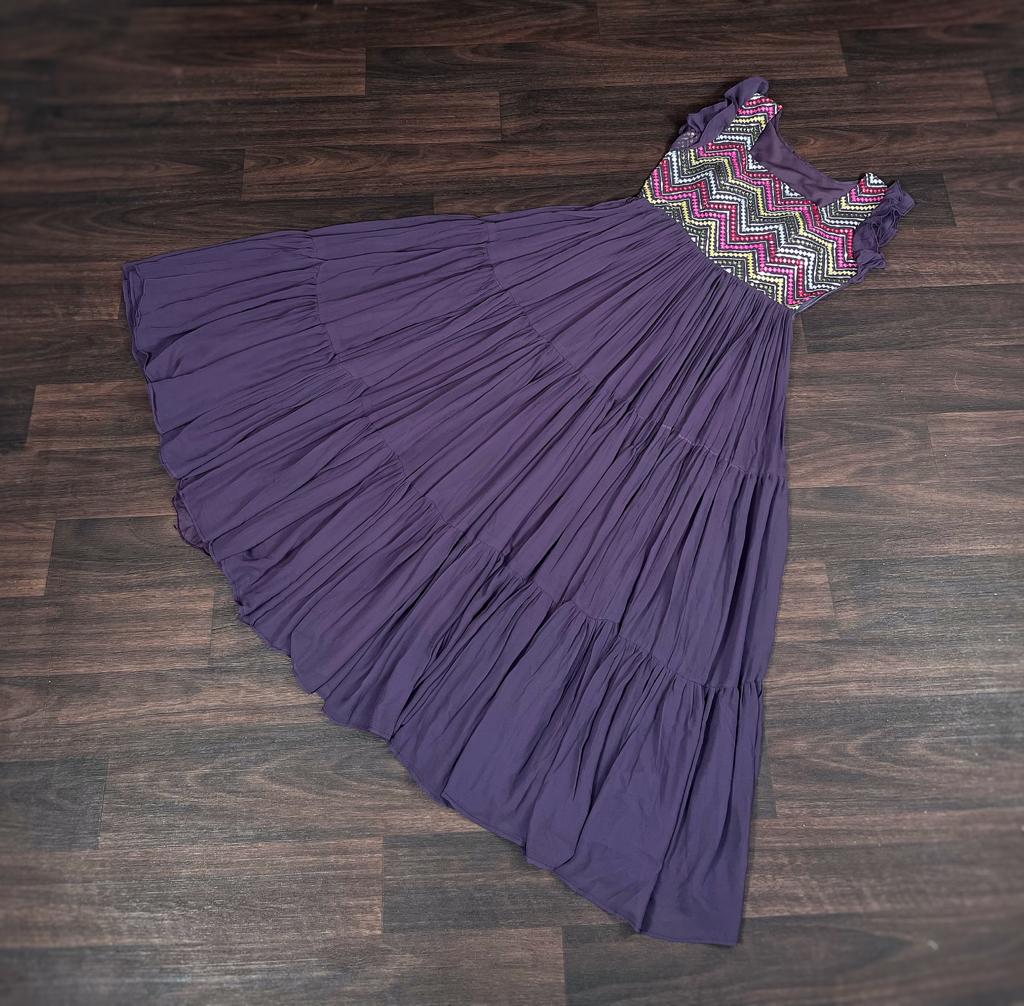 Party Wear Embroidered Work Purple Color Long Gown Clothsvilla