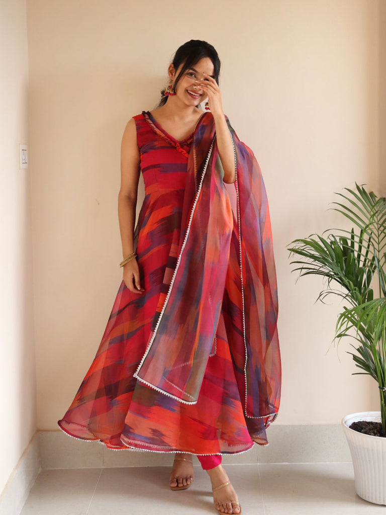 Fashionable Digital Printed Organza Silk Anarkali Suit
