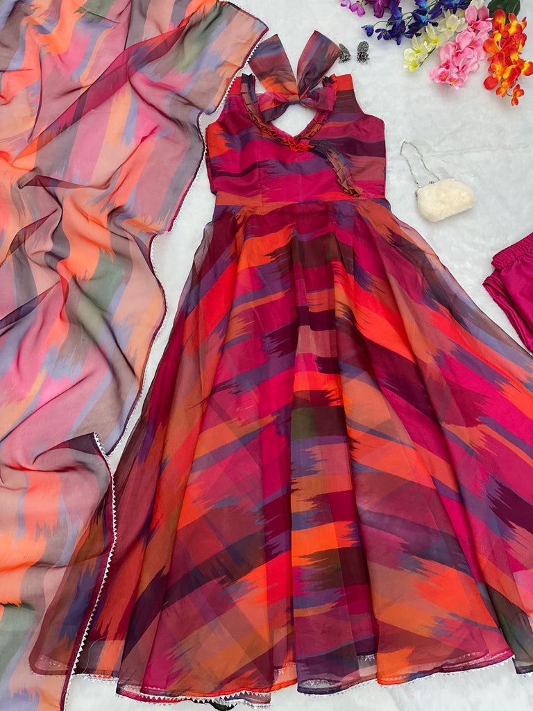 Fashionable Digital Printed Organza Silk Anarkali Suit