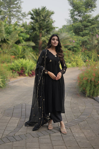 Fancy Black Embroidery Work Beautiful Kurti pant With dupatta Clothsvilla