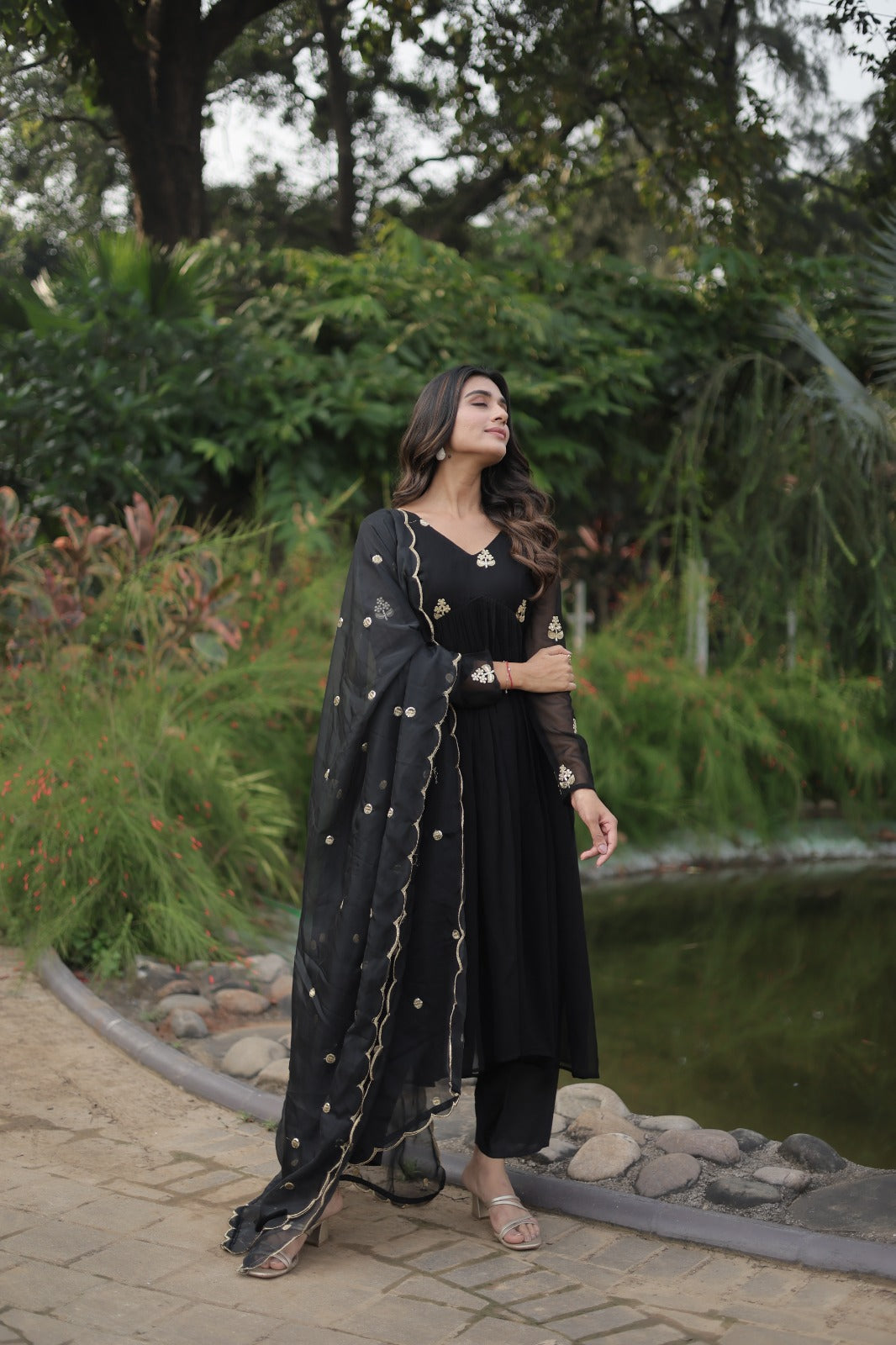 Fancy Black Embroidery Work Beautiful Kurti pant With dupatta Clothsvilla