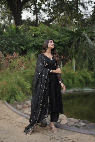 Fancy Black Embroidery Work Beautiful Kurti pant With dupatta Clothsvilla