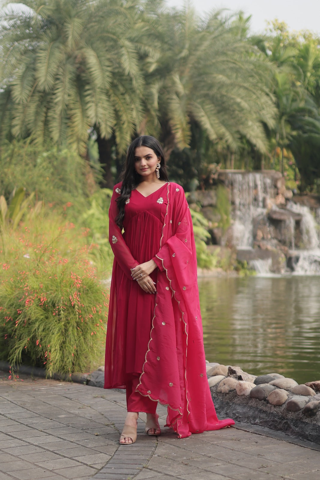 Fancy Pink Embroidery Work Beautiful Kurti pant With dupatta Clothsvilla