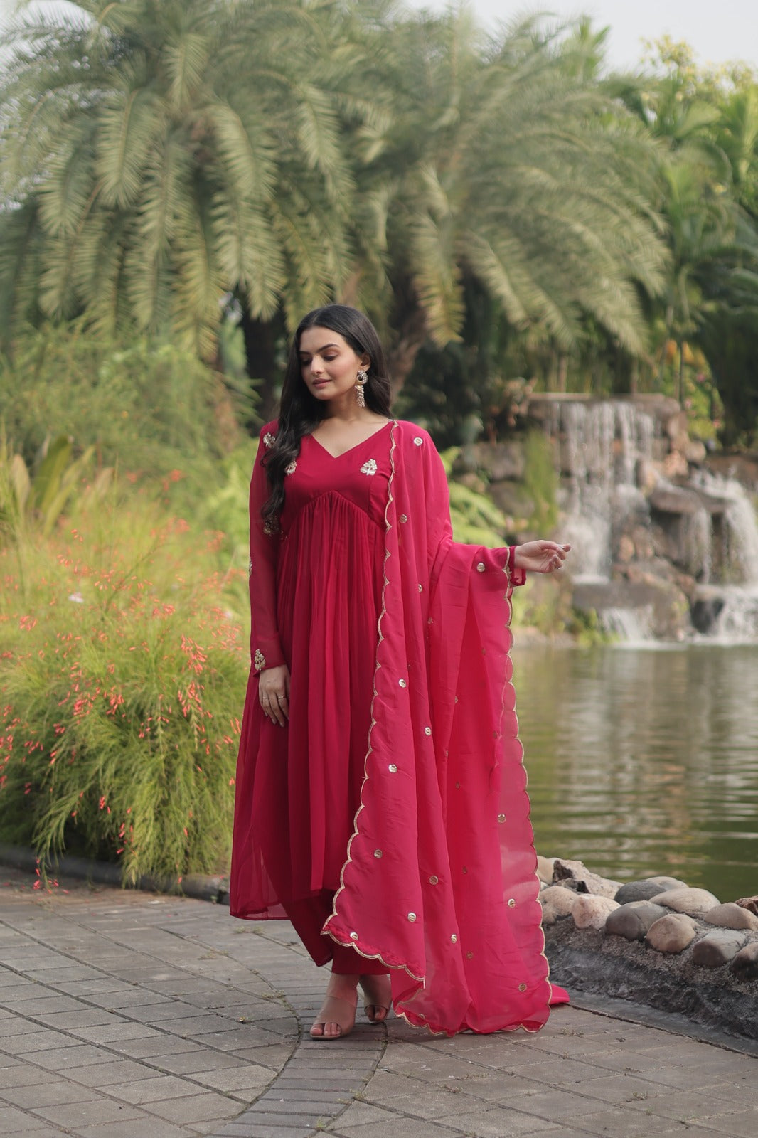 Fancy Pink Embroidery Work Beautiful Kurti pant With dupatta Clothsvilla
