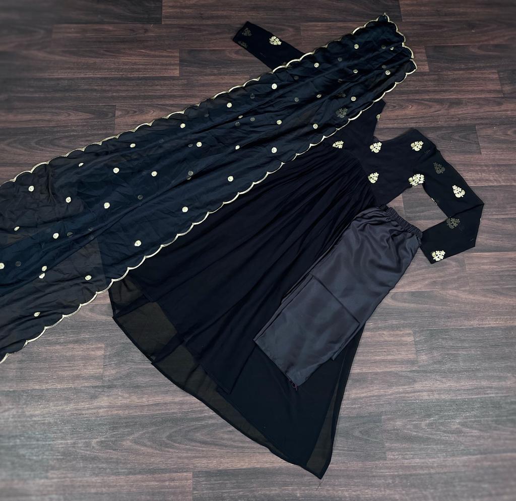 Fancy Black Embroidery Work Beautiful Kurti pant With dupatta Clothsvilla