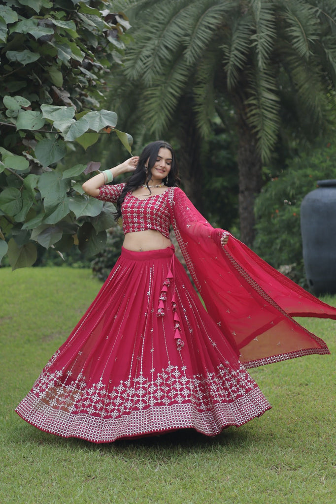 Anouk Gorgeous Red Solid Ready to Wear Lehenga Choli with Dupatta -  Absolutely Desi