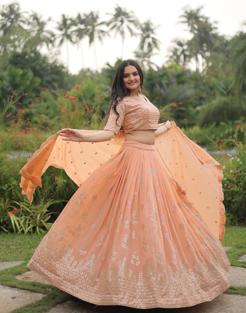 Marriage Special Pastel Peach Color Sequence Work Lehenga Choli Main image