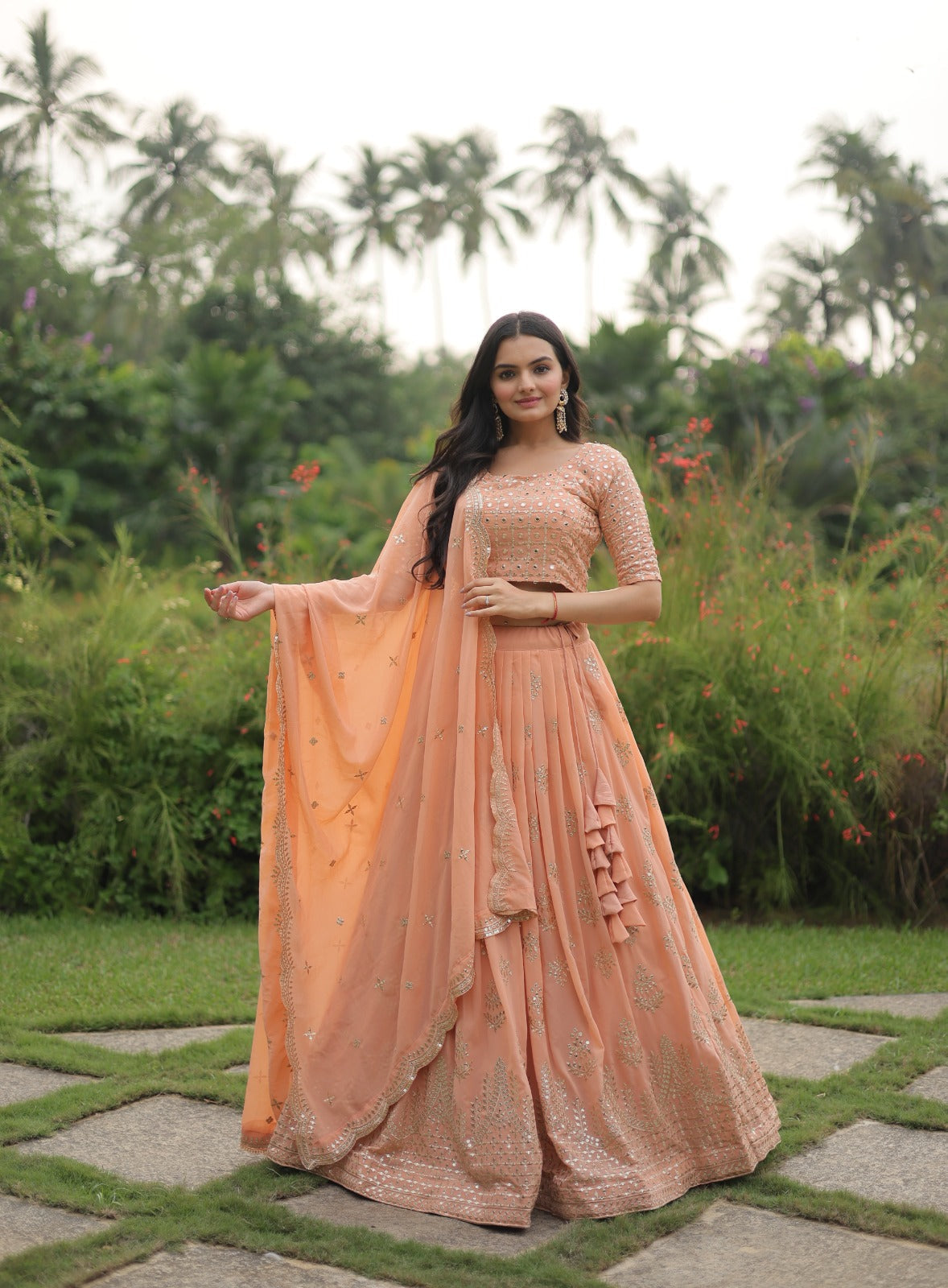 Marriage Special Pastel Peach Color Sequence Work Lehenga Choli