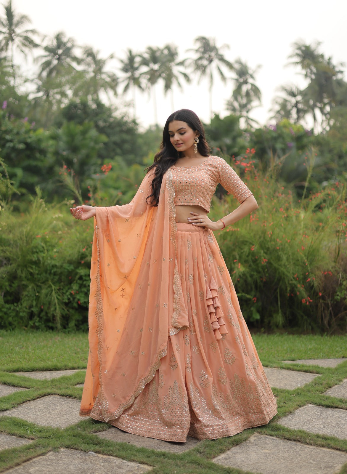 Marriage Special Pastel Peach Color Sequence Work Lehenga Choli