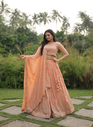 Marriage Special Pastel Peach Color Sequence Work Lehenga Choli