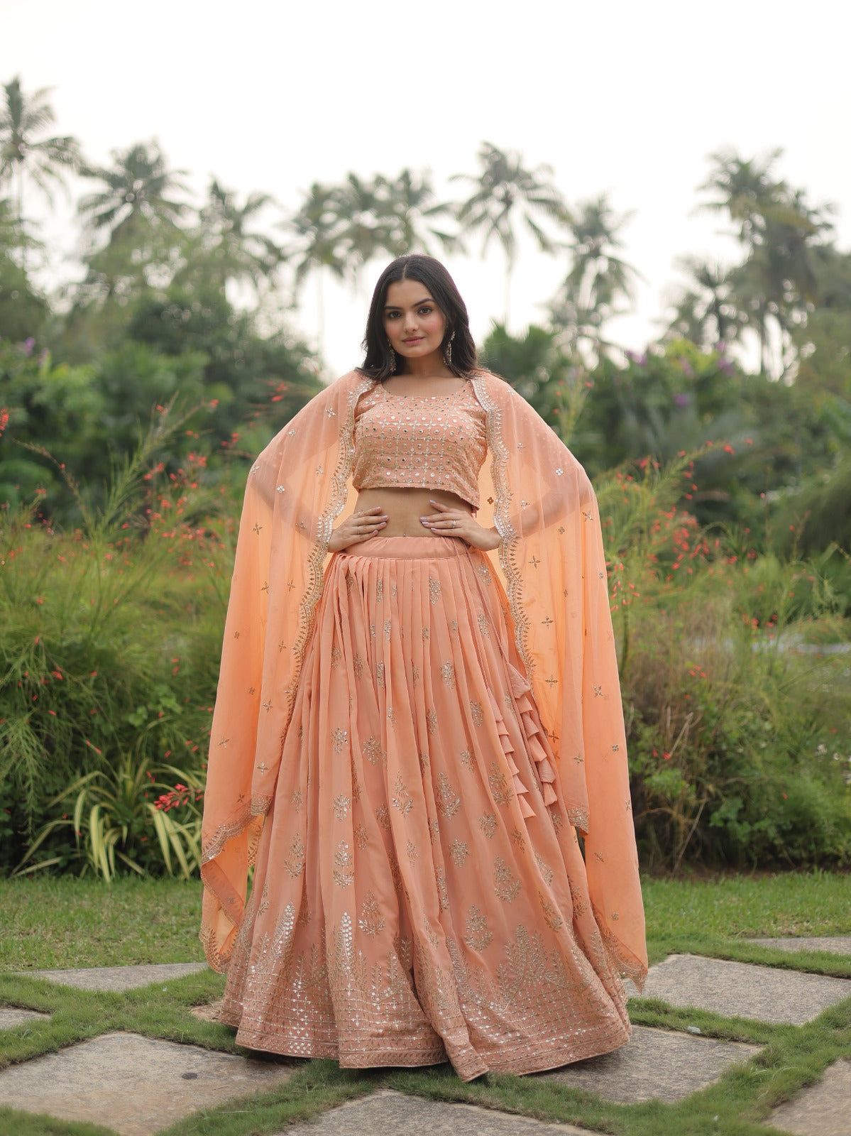 Marriage Special Pastel Peach Color Sequence Work Lehenga Choli