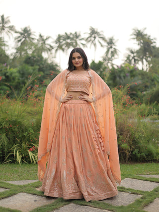 Marriage Special Pastel Peach Color Sequence Work Lehenga Choli