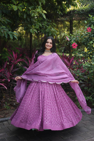 Pink Color Multi-sequence Work Georgette Chex Gown