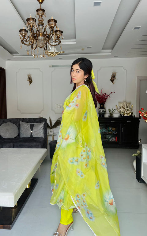 Lemon Green Color Digital Printed Anarkali Suit Main image