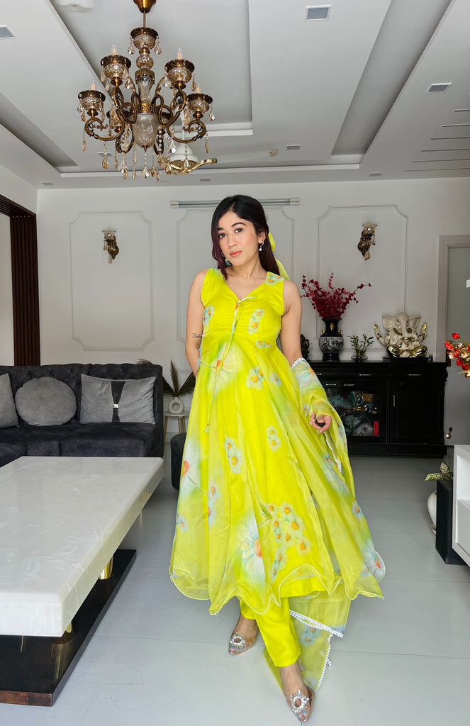 Lemon Green Color Digital Printed Anarkali Suit - Clothsvill Lemon Green Color Digital Printed Anarkali Suit - Clothsvill