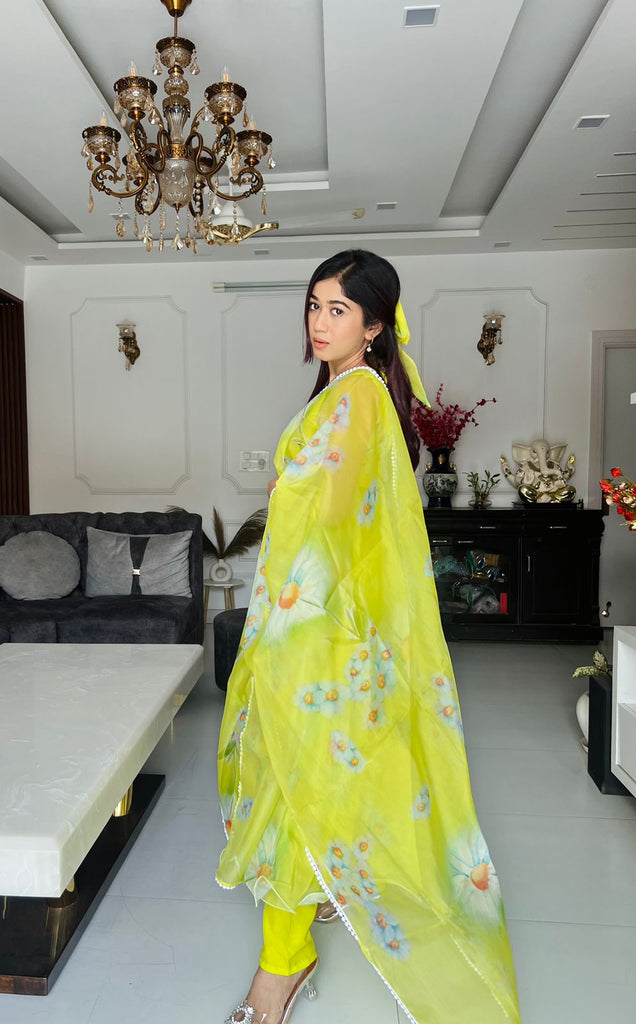 Lemon Green Color Digital Printed Anarkali Suit - Clothsvill Lemon Green Color Digital Printed Anarkali Suit - Clothsvill