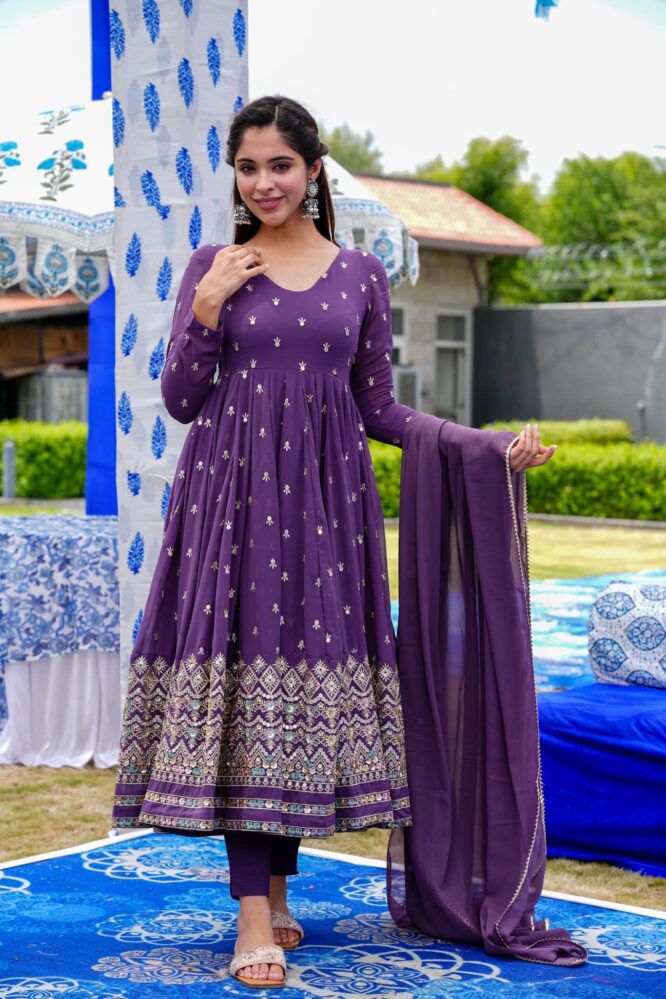 Festive Wear Purple Color Sequence Work Anarkali Suit