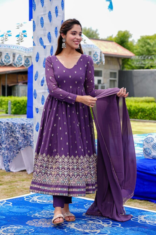 Festive Wear Purple Color Sequence Work Anarkali Suit