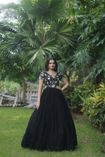 Load image into Gallery viewer, Captivating Black Color Embroidered Work Long Gown Clothsvilla