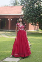 Load image into Gallery viewer, Captivating Pink Color Embroidered Work Long Gown Clothsvilla