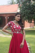 Load image into Gallery viewer, Captivating Pink Color Embroidered Work Long Gown Clothsvilla
