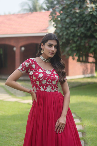 Captivating Black Color Embroidered Work Long Gown Clothsvilla