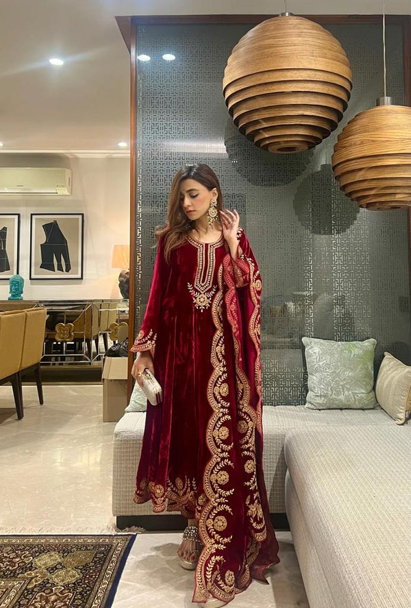 Glamourous Maroon Color Embroidery Work Anarkali Suit