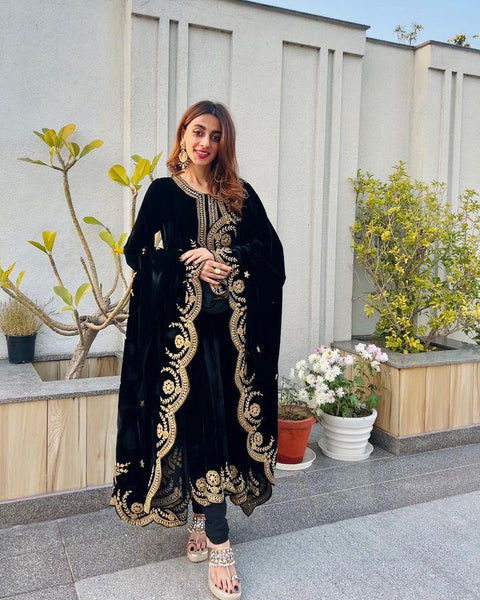 Glamourous Black Color Embroidery Work Anarkali Suit Main image