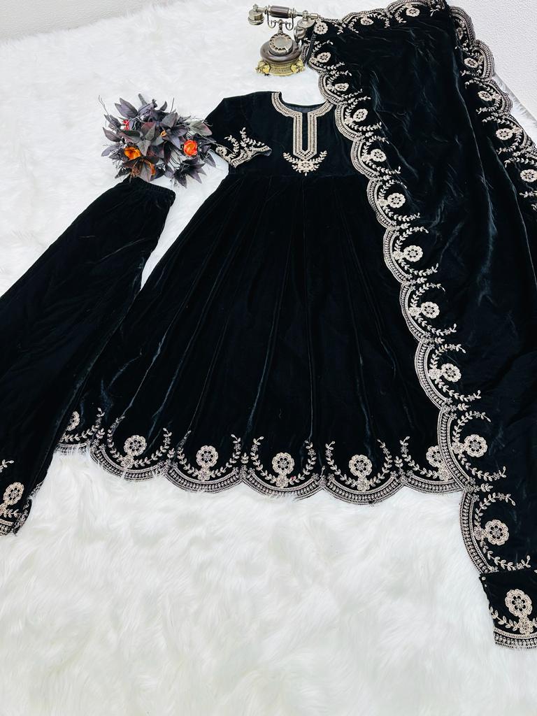 Glamourous Black Color Embroidery Work Anarkali Suit