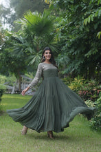 Load image into Gallery viewer, Fantastic Mehendi Green Color Zari Work Gown Clothsvilla