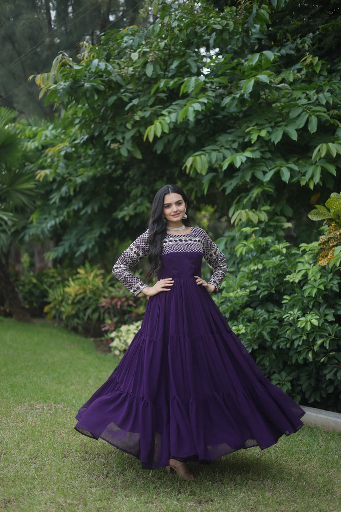 Fantastic Purple Green Color Zari Work Gown Clothsvilla