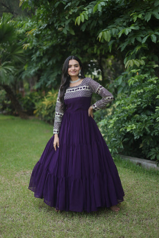Fantastic Purple Green Color Zari Work Gown Clothsvilla