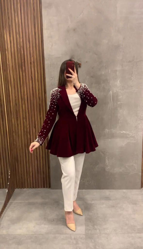 Stunning Pal Work Velvet Maroon Beautiful Jacket Main image
