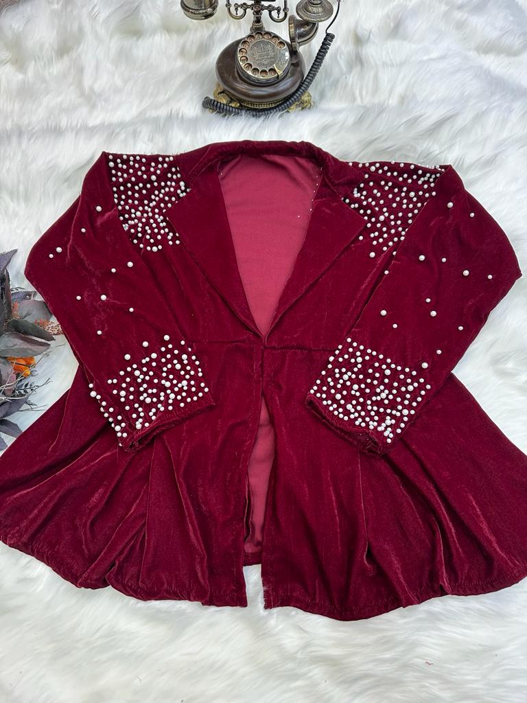 Stunning Pal Work Velvet Maroon Beautiful Jacket