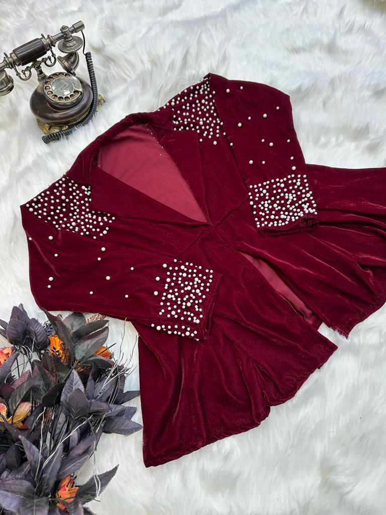 Stunning Pal Work Velvet Maroon Beautiful Jacket