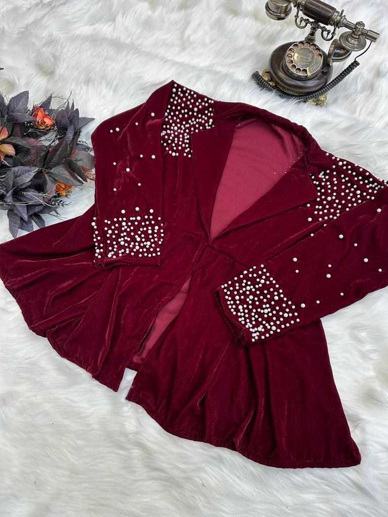 Stunning Pal Work Velvet Maroon Beautiful Jacket